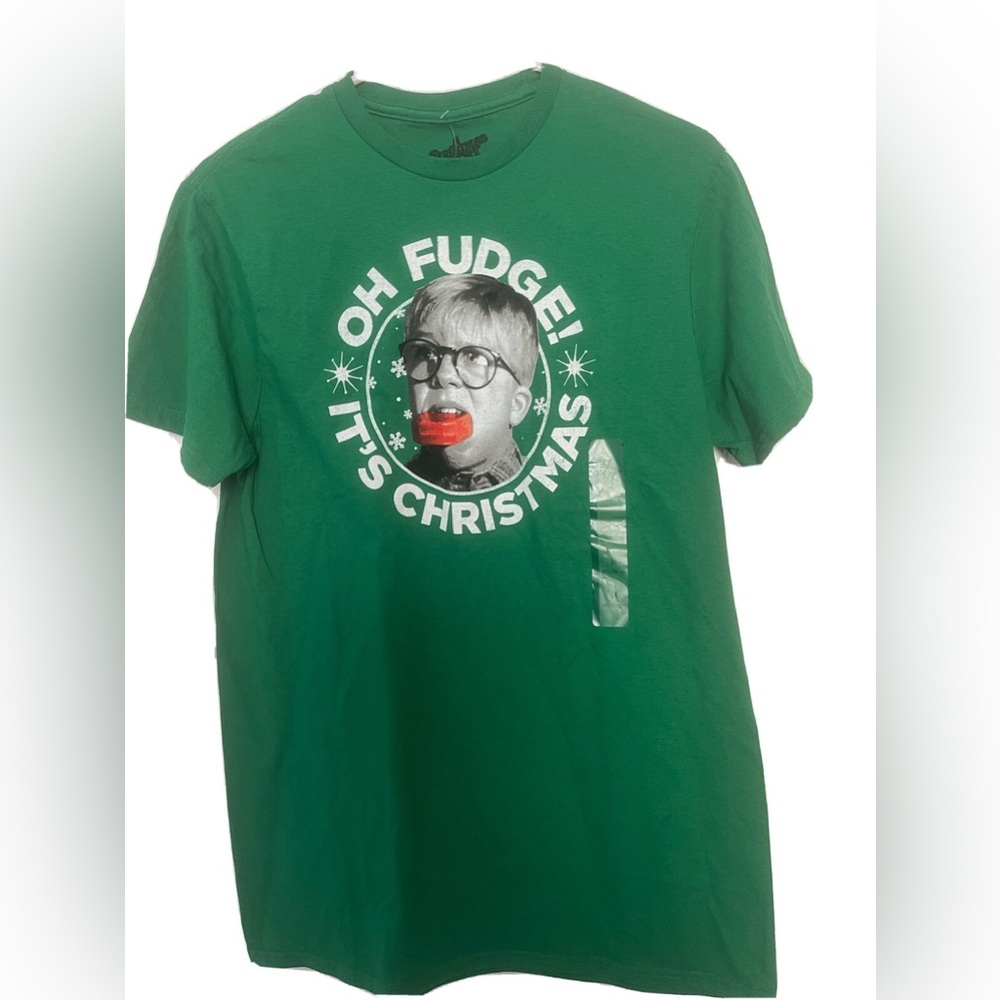 A Christmas Story Movie "OH FUDGE IT'S CHRISTMAS" Mens Green Short Sleeve Tee